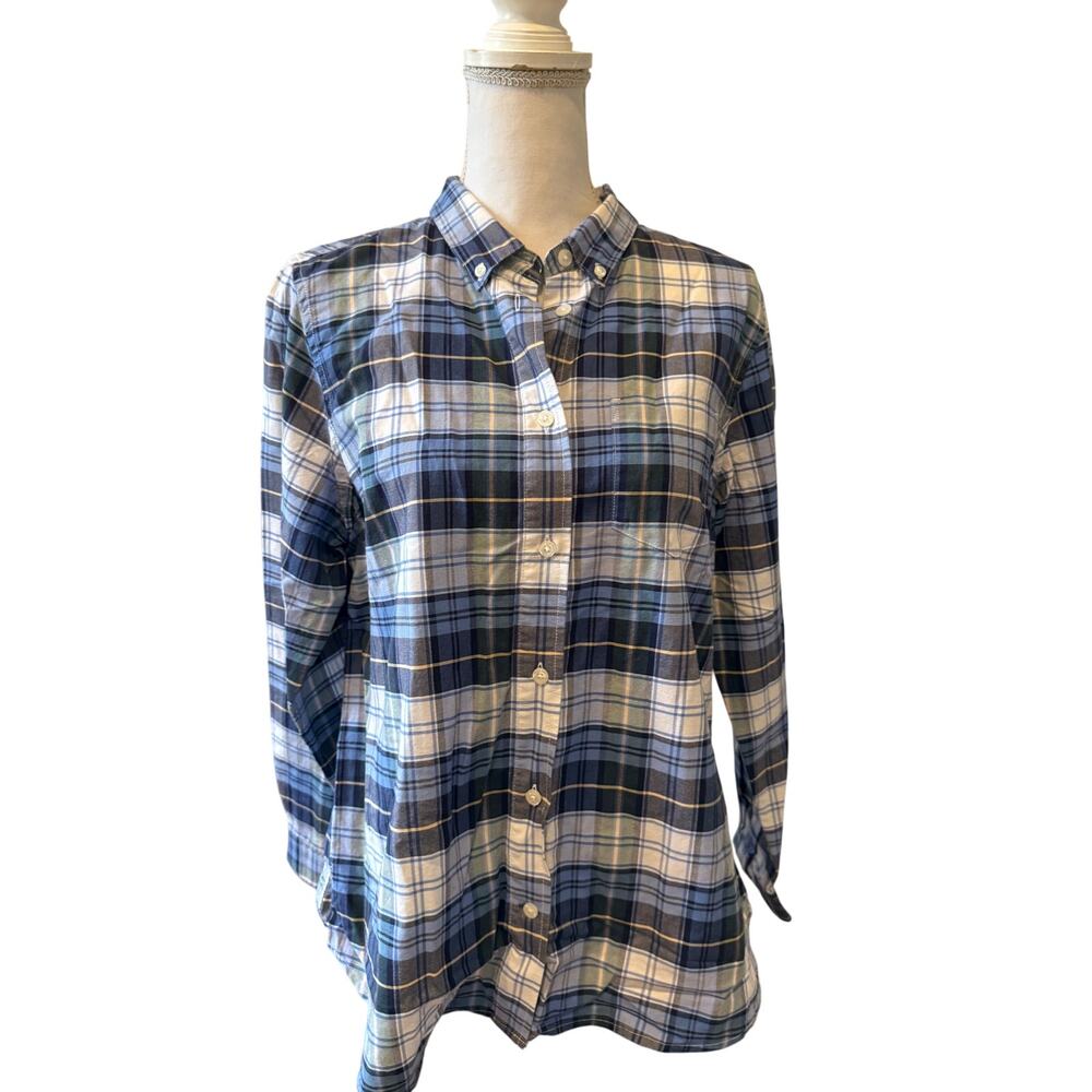 LL Bean Blue Plaid Cotton Shirt M